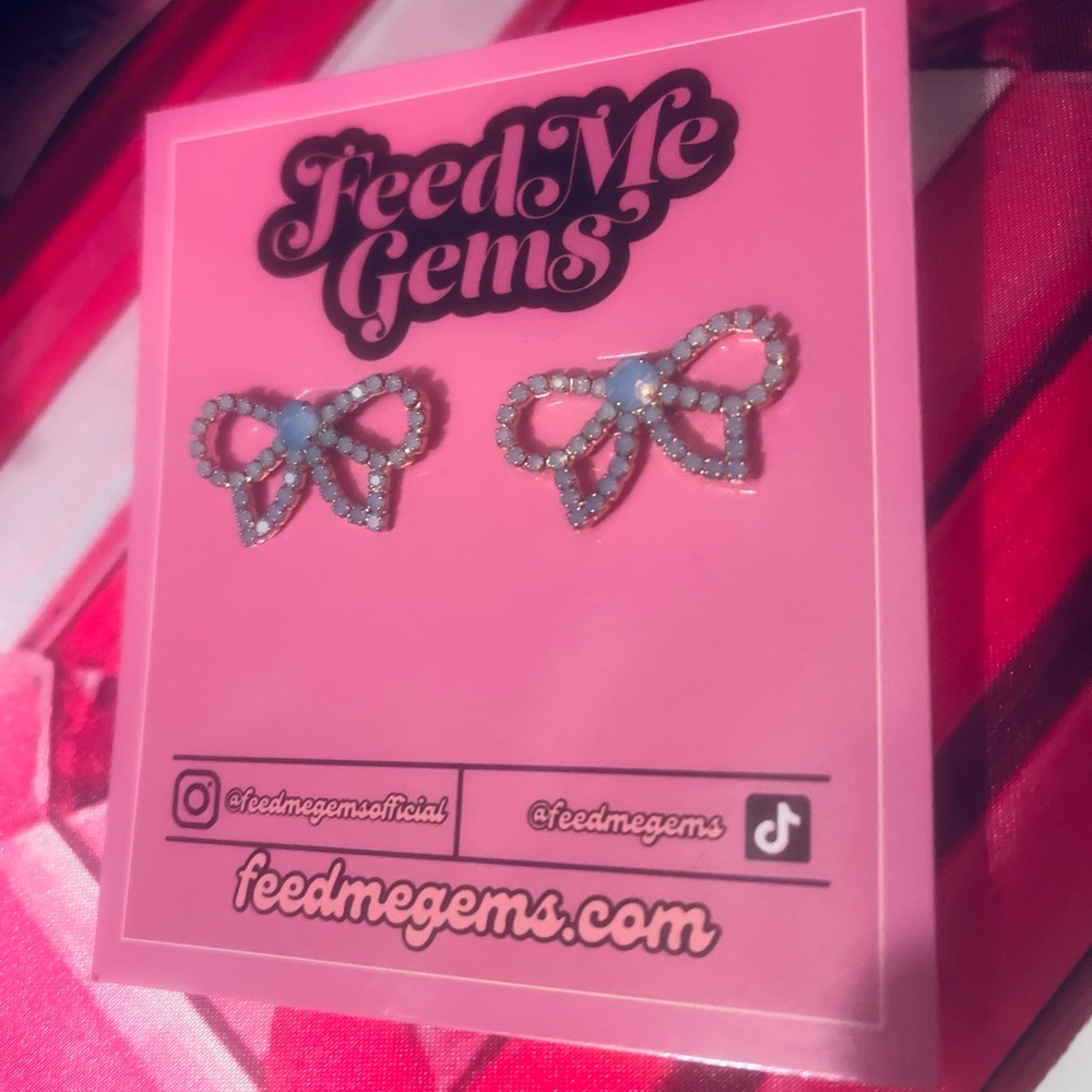 Feed Me Gems Blue Opal Bow Studs